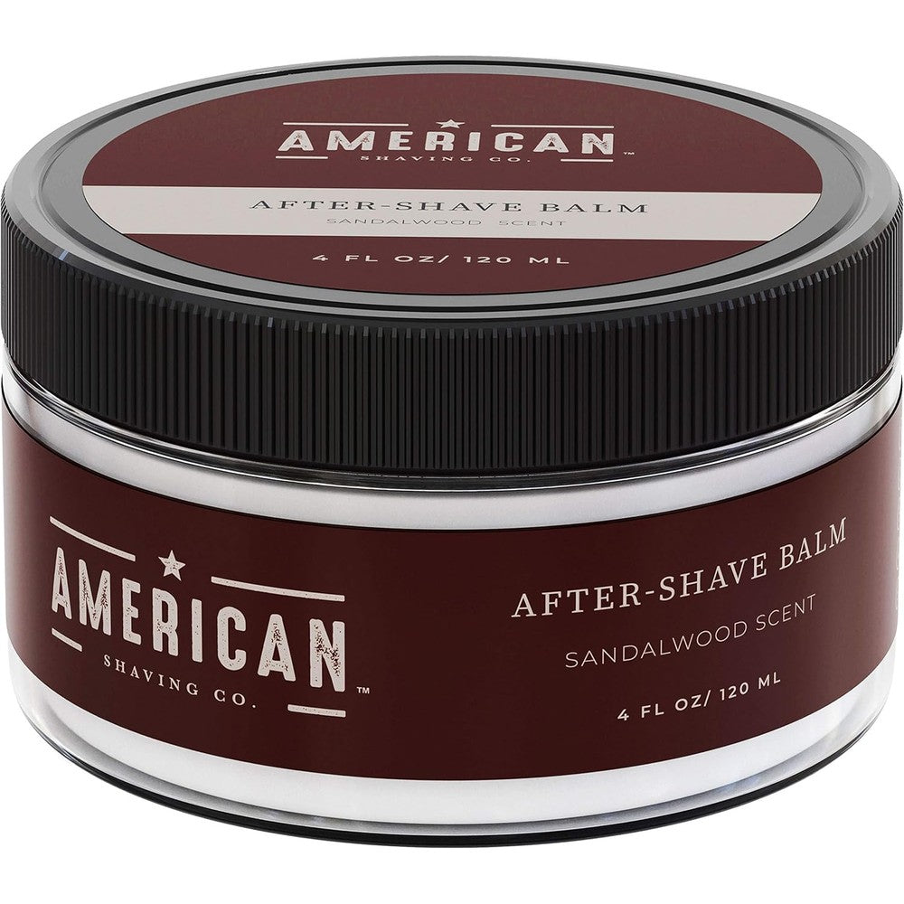American Shaving Co After Shave Balm front view showcasing the four ounce jar packaging.