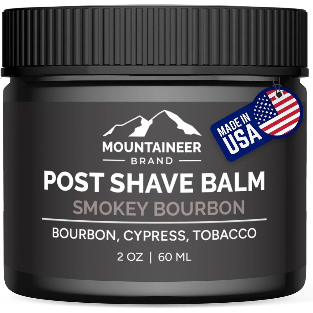 Mountaineer Brand Natural Post Shave Balm Smokey Bourbon front view jar