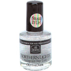INM Northern Lights Silver Hologram Top Coat front view bottle showing holographic glitter consistency