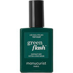 Manucurist Green Flash Vegan LED Gel Nail Polish Top Coat front view bottle showing premium French packaging