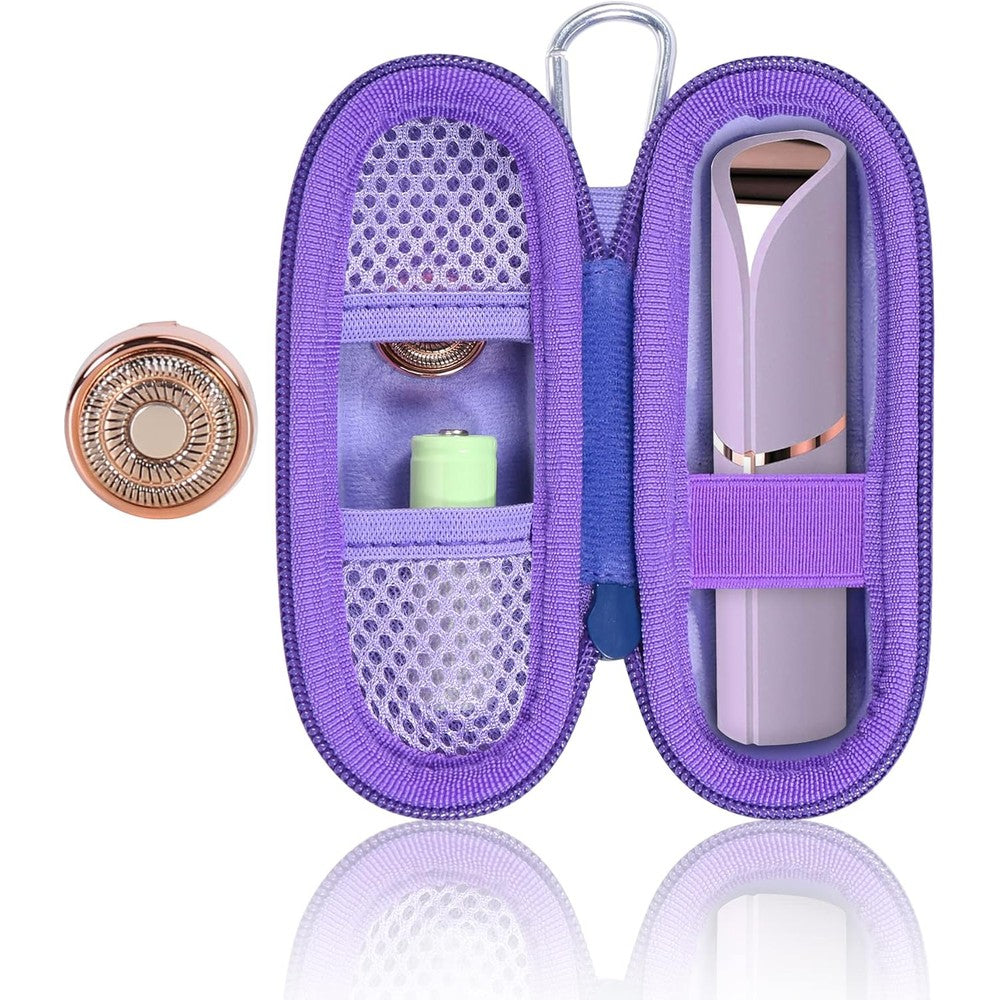 co2CREA hard travel case and replacement head front view showing lavender exterior for facial trimmer protection