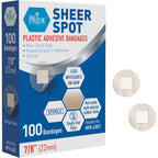 Med Pride 100 Pack small round clear bandages front box view for first aid.