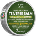 Vital Affair Tea Tree Oil Balm front view of the 2 ounce tin container for dry skin relief.