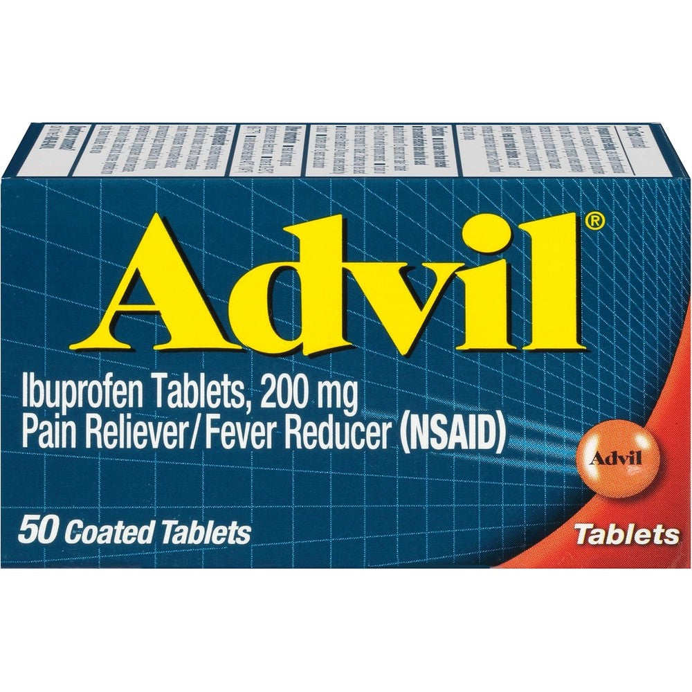 Advil pain reliever and fever reducer 50 coated tablets containing ibuprofen