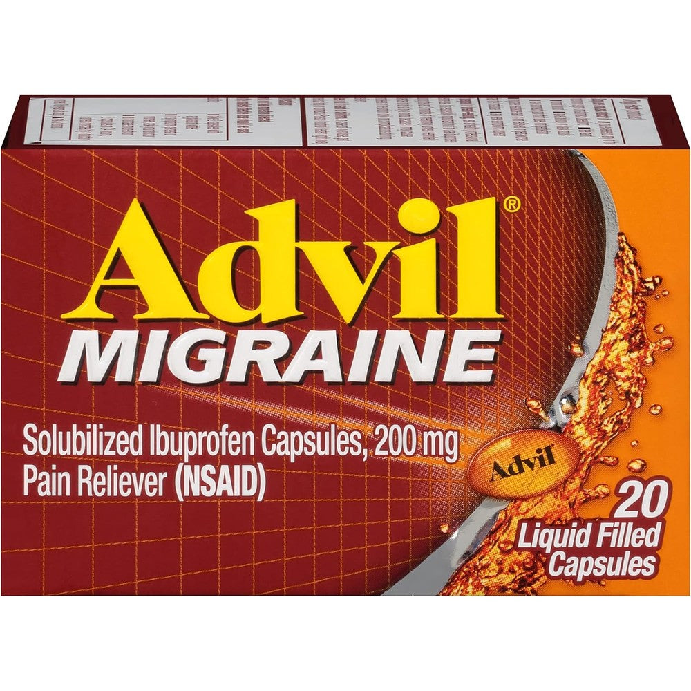 Advil Migraine 200mg liquid capsules front view fast migraine relief