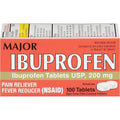 Major Dye Free Ibuprofen 200mg 100 Coated Tablets front view bottle for pain relief