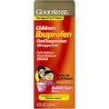 GoodSense Children's Ibuprofen Oral Suspension front bottle view for fever relief.