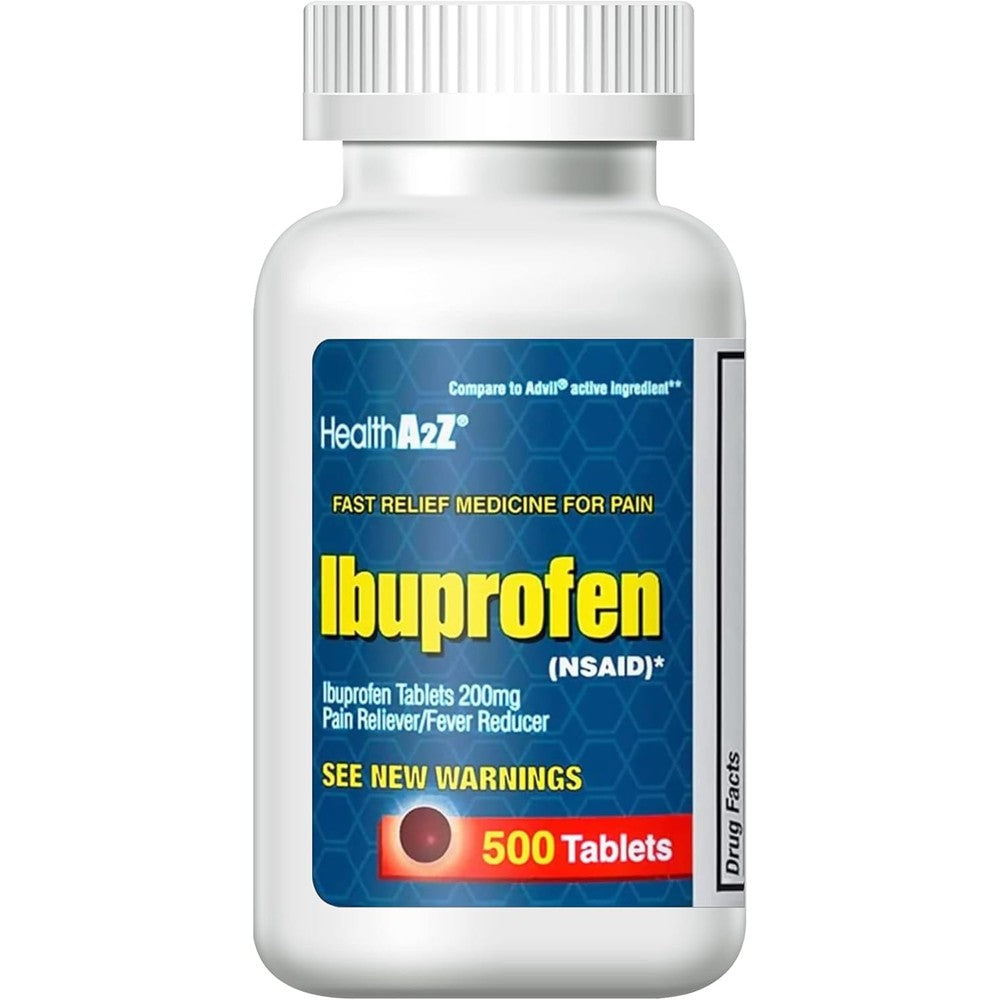 Time-Cap Labs Ibuprofen 200mg 500 count bottle front view for imported pain relief.