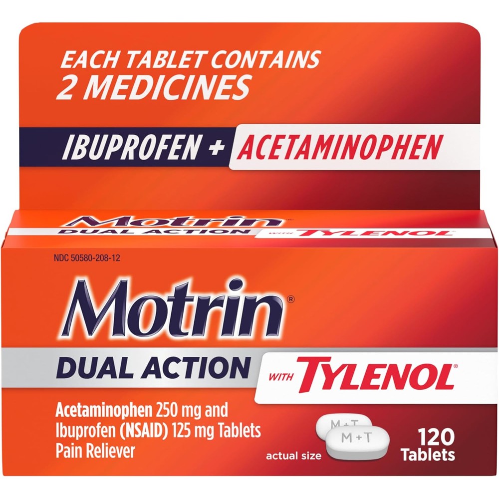 Advil Dual Action Back Pain Relief 144 caplets front bottle view.