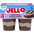 Jell-O Zero Sugar Chocolate Vanilla Swirls Pudding Cups 4 pack front view.