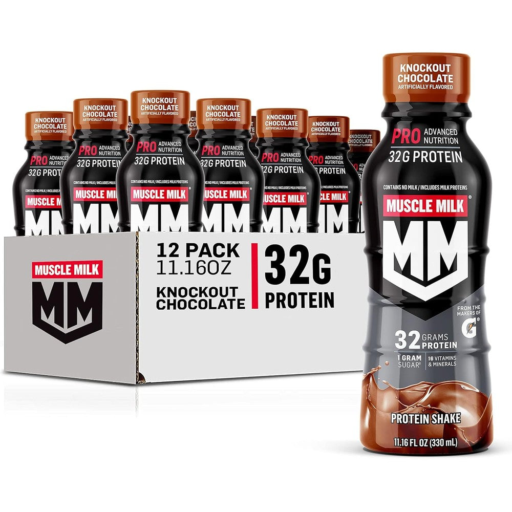 Muscle Milk Pro Series Protein Shake Knockout Chocolate front view 12 pack