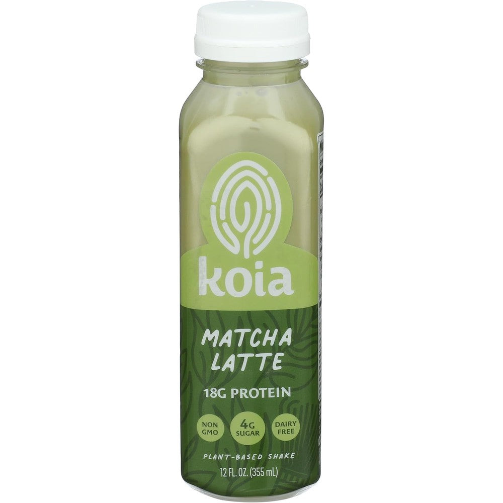 Koia Matcha Latte Protein Shake 12 Fluid Ounce front view bottle.