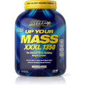 Maximum Human Performance Up Your Mass XXXL 1350 6 Pound Cookies and Cream tub front view high calorie weight gainer.