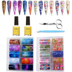 Kalolary 20 Color Starry Sky Stars Nail Art Foil Set front view of product packaging showcasing holographic transfer sticker rolls.