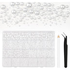 Bouiexye white flatback pearls kit front view with storage box