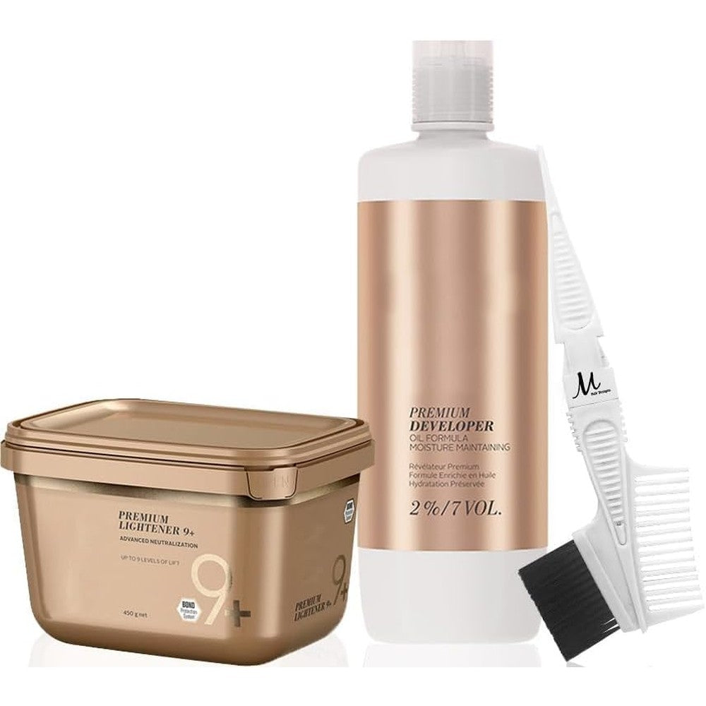 Schwarzkopf M Hair Designs blonde me premium bleach powder and seven volume developer bundle front view