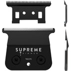 Supreme Trimmer replacement DLC T-blade front view showing dark diamond-like carbon finish.
