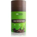 Solverra Holistics Hemp Protein Powder front view of 16 ounce chocolate tub