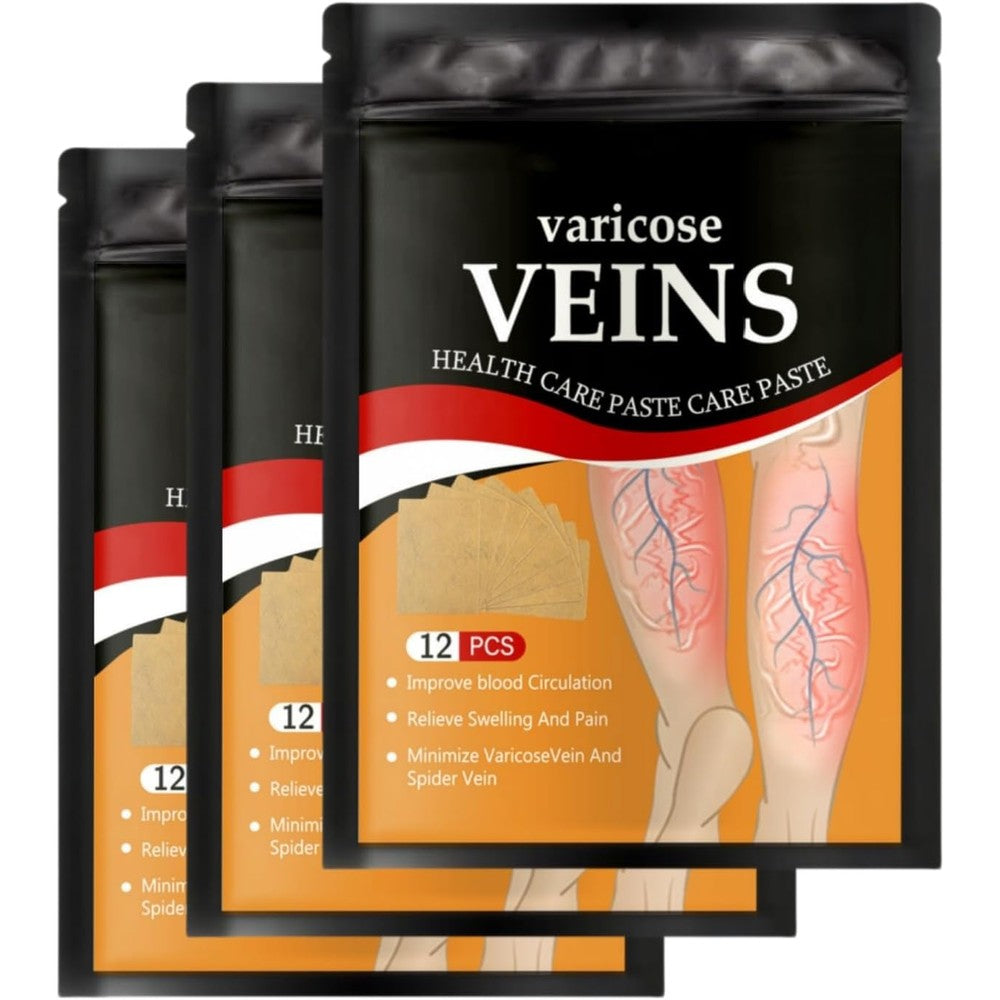 Generic Varicose Vein Relief Patches front view showing packaging and patch design.