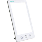 Verilux HappyLight Touch Plus light therapy lamp front view on a desk setup