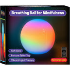 YESIE Breathing Ball visual meditation tool front view showcasing the glowing blue light mode for mindfulness exercises.
