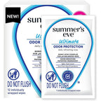 Summer's Eve Ultimate Odor Protection Feminine Wipes front packaging showing 12 count box for intimate hygiene.