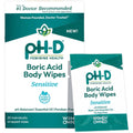 pH-D Feminine Health Boric Acid Wipes front packaging showing 20 count pack.