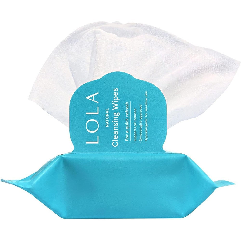 LOLA Cleansing Wipes 32 count pack front view for feminine hygiene.