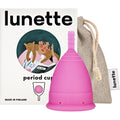 Lunette Menstrual Cup Model 2 Pink front view showing medical-grade silicone texture.