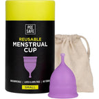 Pee Safe Reusable Menstrual Cup Small front view with purple silicone design.