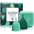 SHORDY Reusable Menstrual Cups front view set of two with green silicone design.
