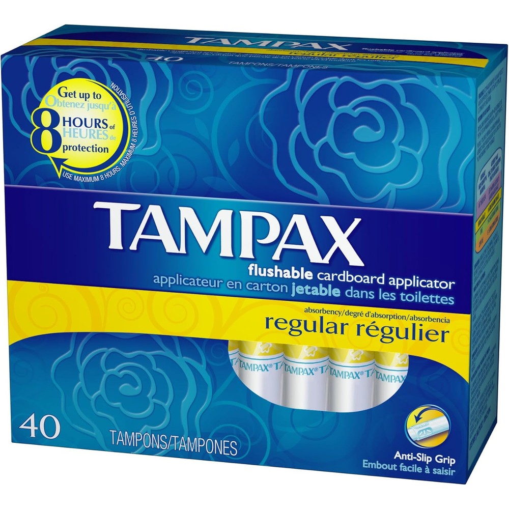Tampax Regular Absorbency Tampons 80 Count pack of two front view imported USA personal care.