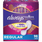 Always Radiant Daily Feminine Panty Liners 96 Count front packaging view