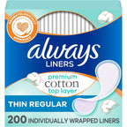 Always Premium Cotton Panty Liners 200 count box front view for daily freshness
