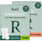 Rael Organic Cotton Cover Pads front view packaging for heavy absorbency.
