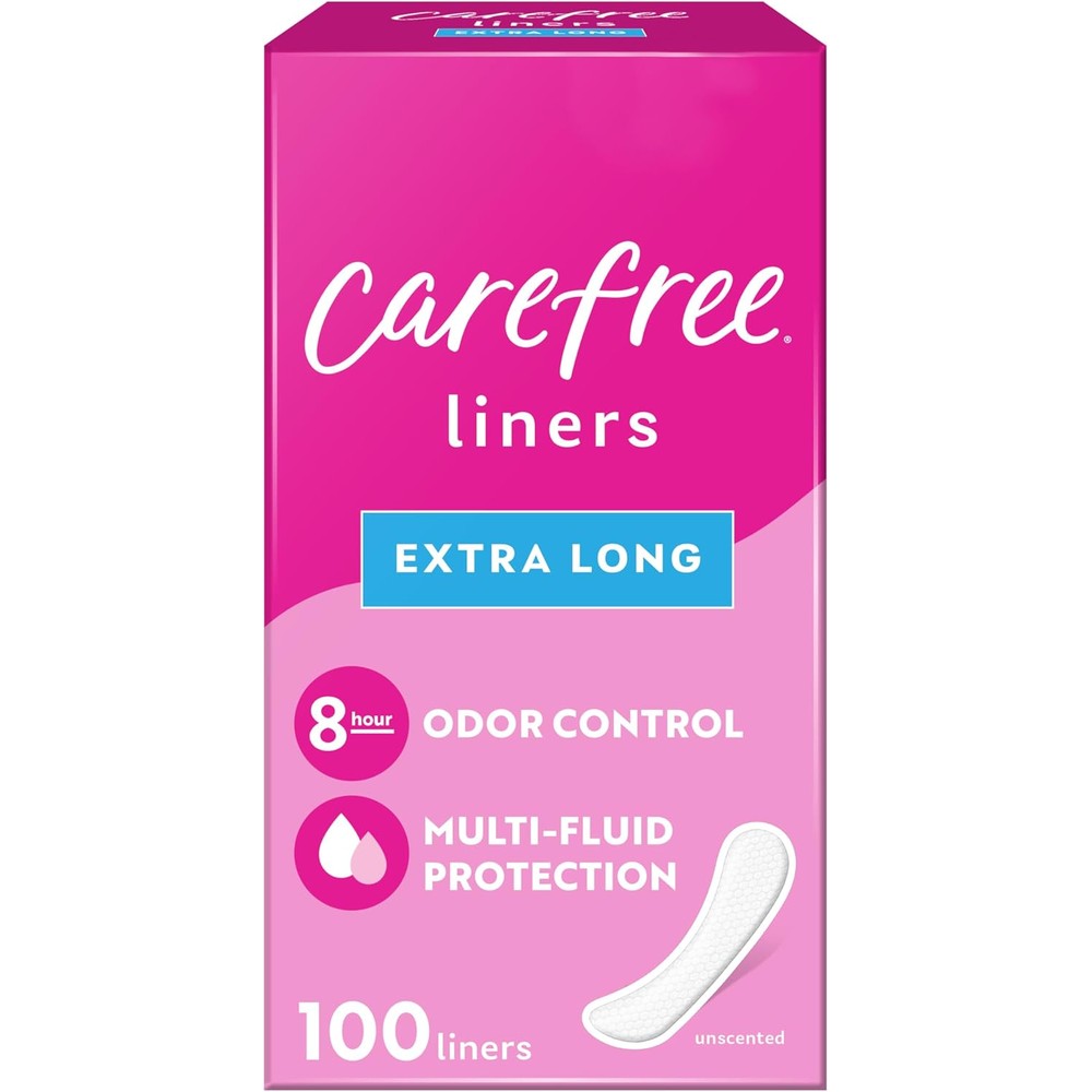 Carefree Acti-Fresh Extra Long Panty Liners 100 Count front packaging view