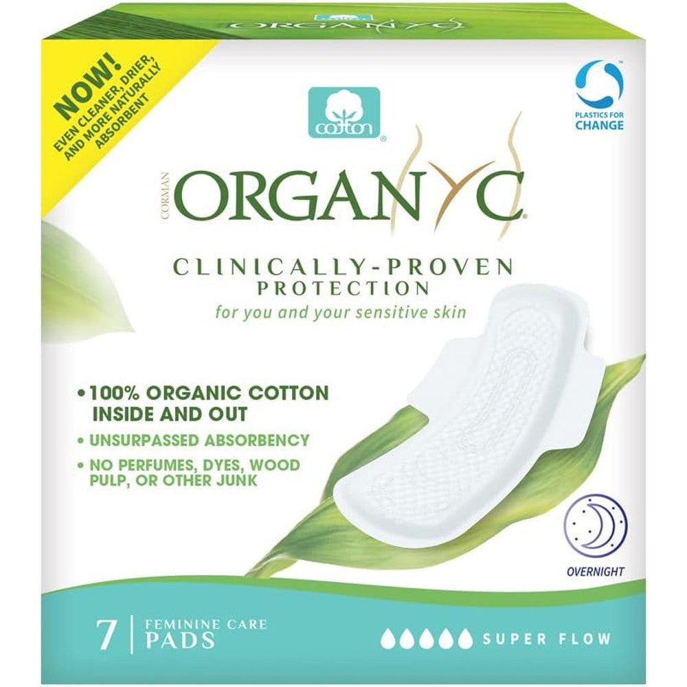 Organyc 100% Organic Cotton Overnight Pads front packaging view.