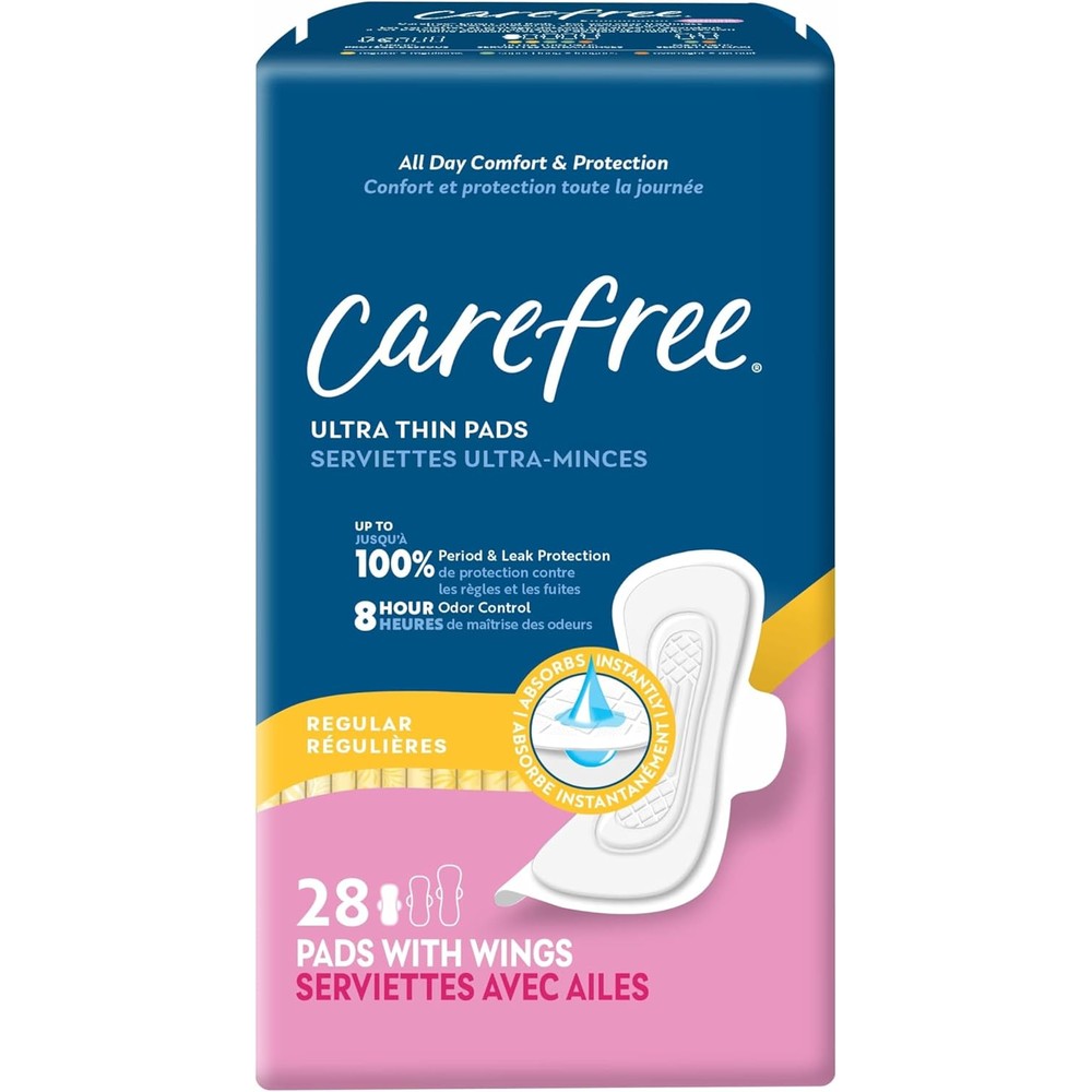 Carefree Ultra Thin Regular Pads with Wings front packaging view for period protection