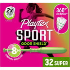 Playtex Sport Odor Shield Super Absorbency Tampons front view 32 count pack