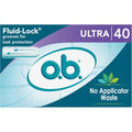 o.b. Applicator Free Ultra Tampons 40 count box front view for heavy flow.