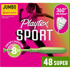 Playtex Sport Tampons Super Absorbency 48 count front view for feminine care.