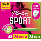 Playtex Sport Tampons Multipack front view showing 48  box with regular and super options.