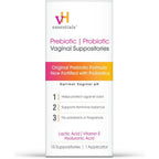 vH essentials Prebiotic pH Balanced Vaginal Suppositories front packaging view for feminine hygiene