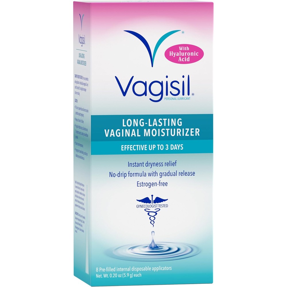 Vagisil Prohydrate Internal Vaginal Moisturizer 8 count box front view with pre-filled applicators.