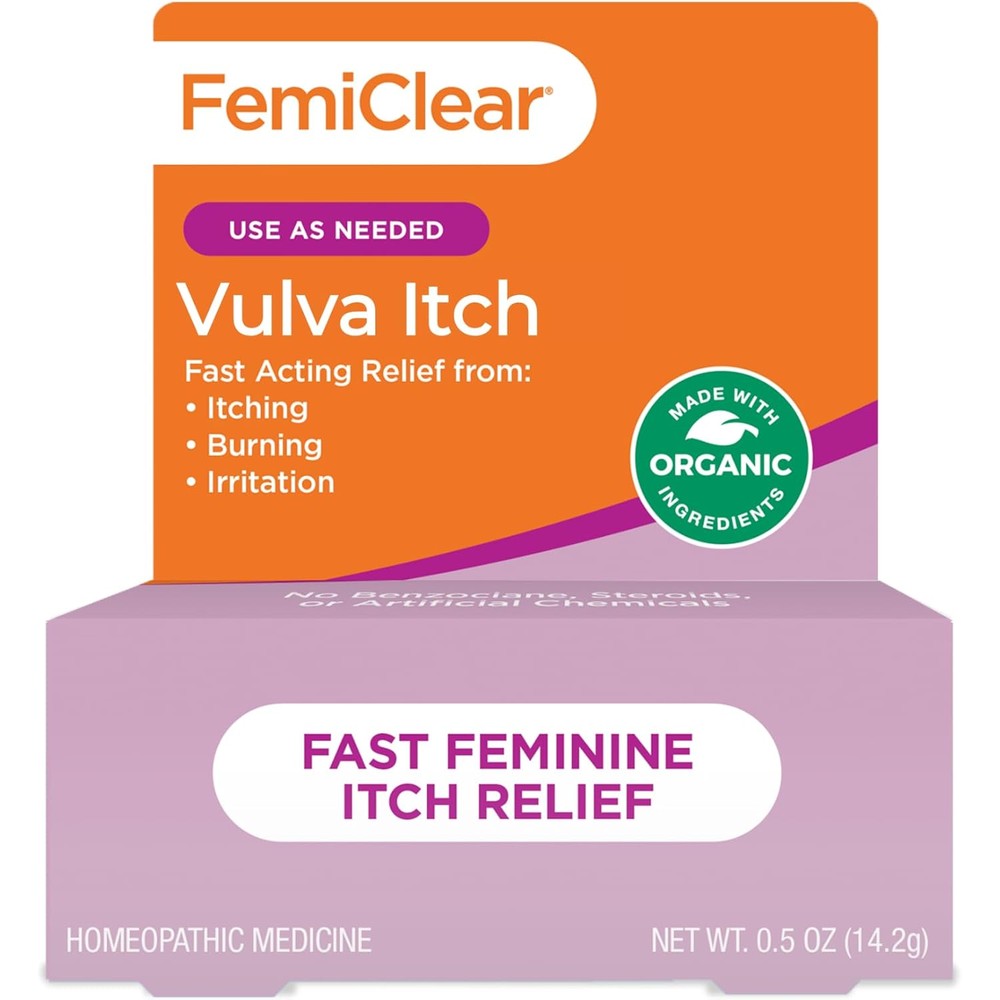 FemiClear Vaginal Itch Relief 0.5 Ounce tube front view for feminine hygiene.
