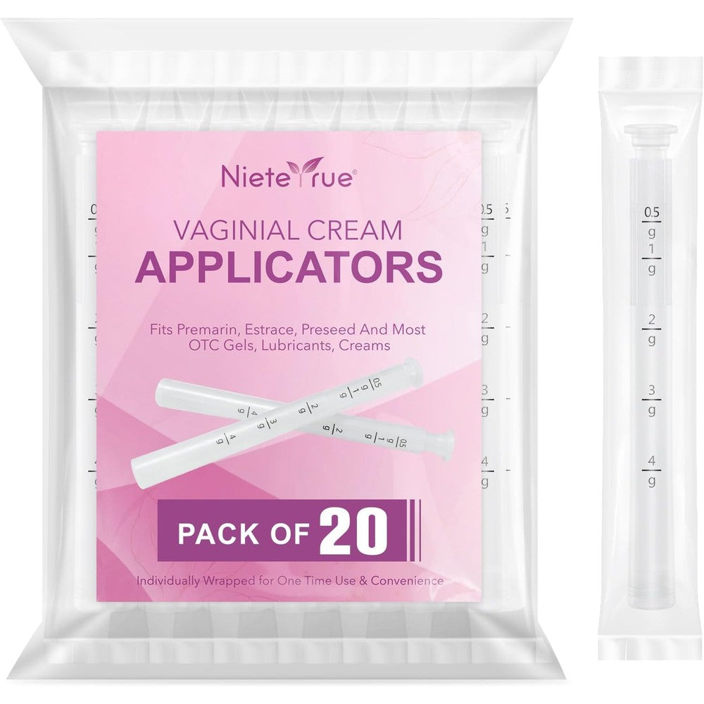 Nieteyrue disposable vaginal applicators front view showing 20 pack box.