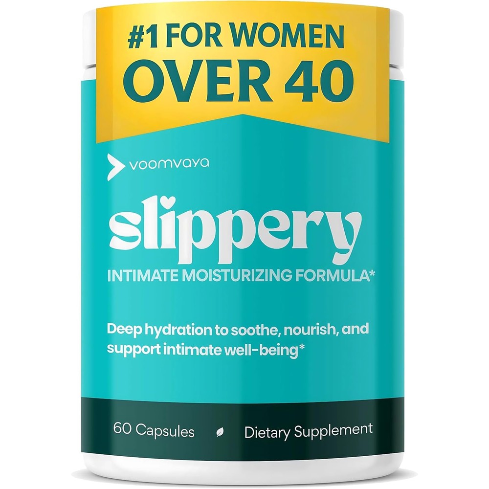 VoomVaya Slippery 60 capsules front view for vaginal dryness relief.