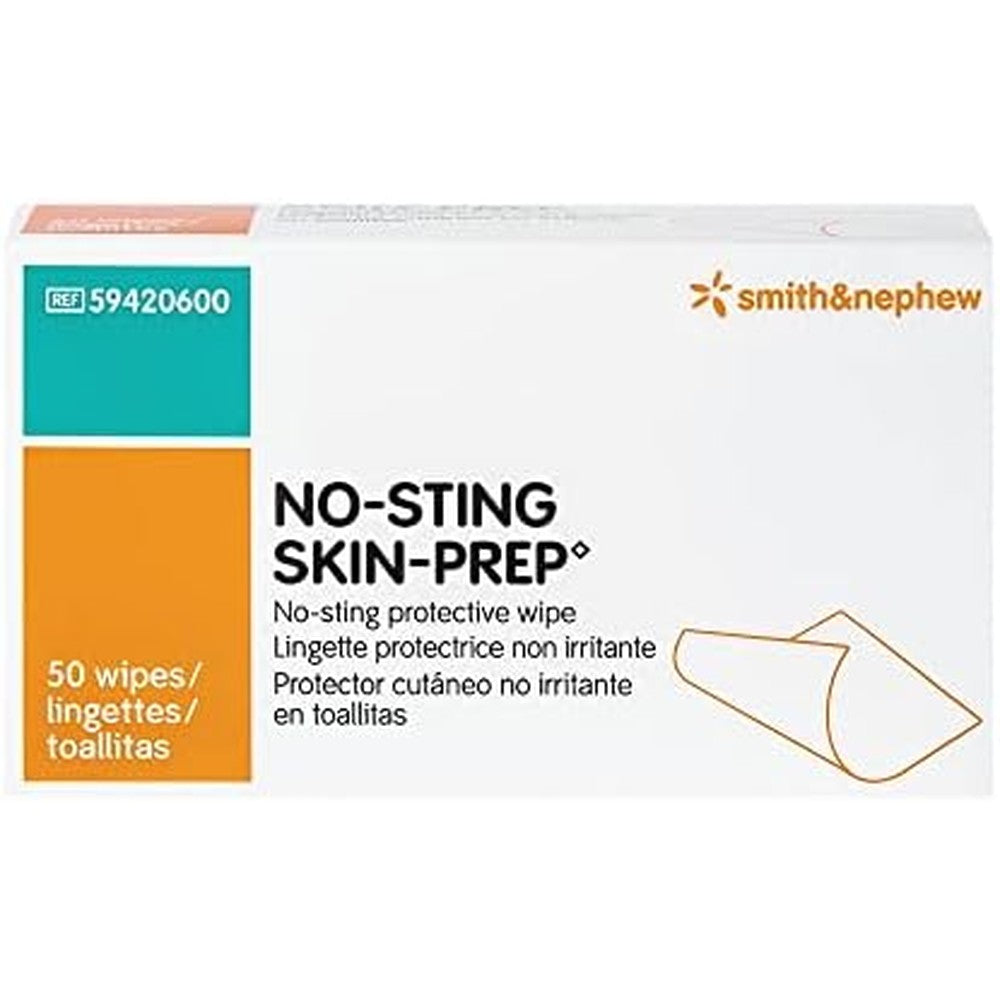 Smith & Nephew No-Sting Skin-Prep Wipes box front view for skin protection.
