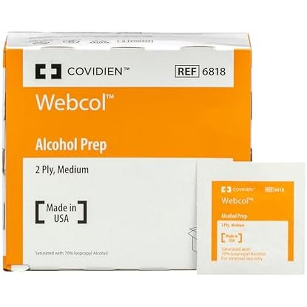 Covidien Webcol Alcohol Prep Pads front view sterile medical wipes