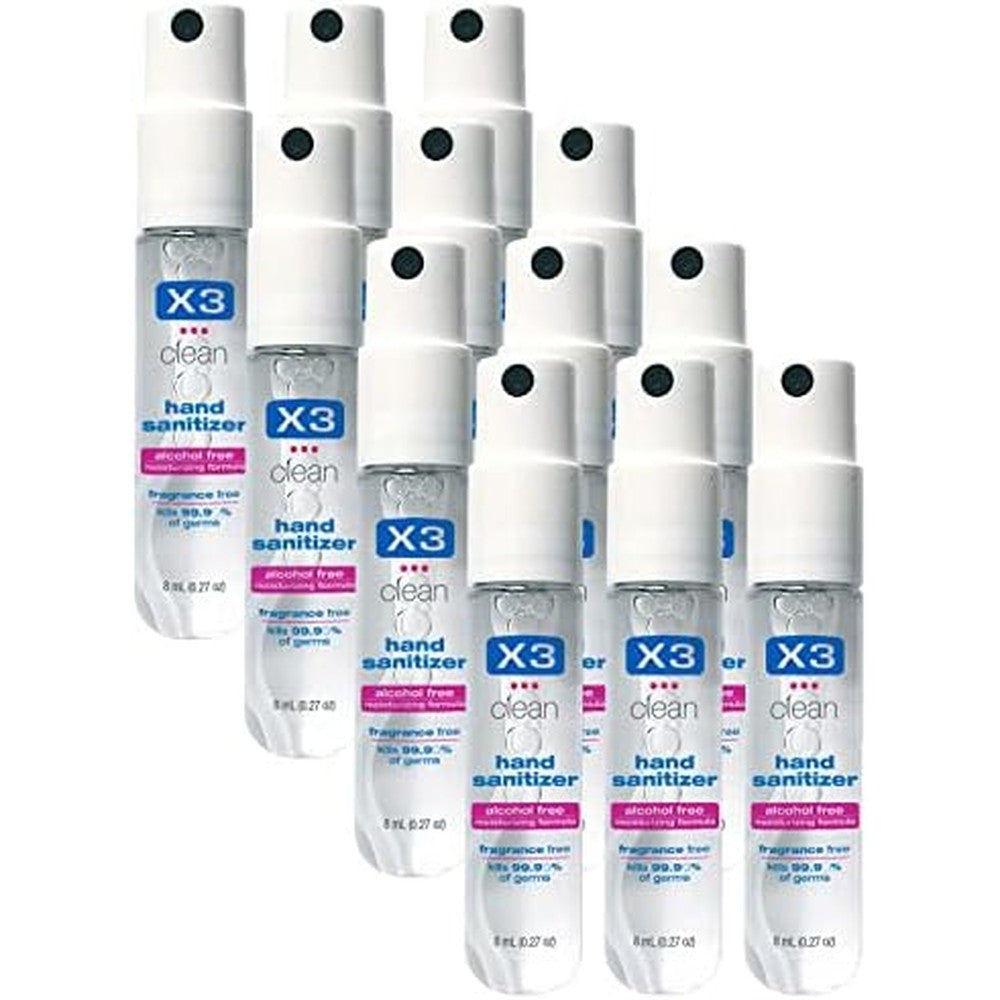 X3 Clean Mini Hand Sanitizer Spray – Alcohol Free and Fragrance Free - Pocket Size 0.27 Ounce Bottles (Pack of 12)